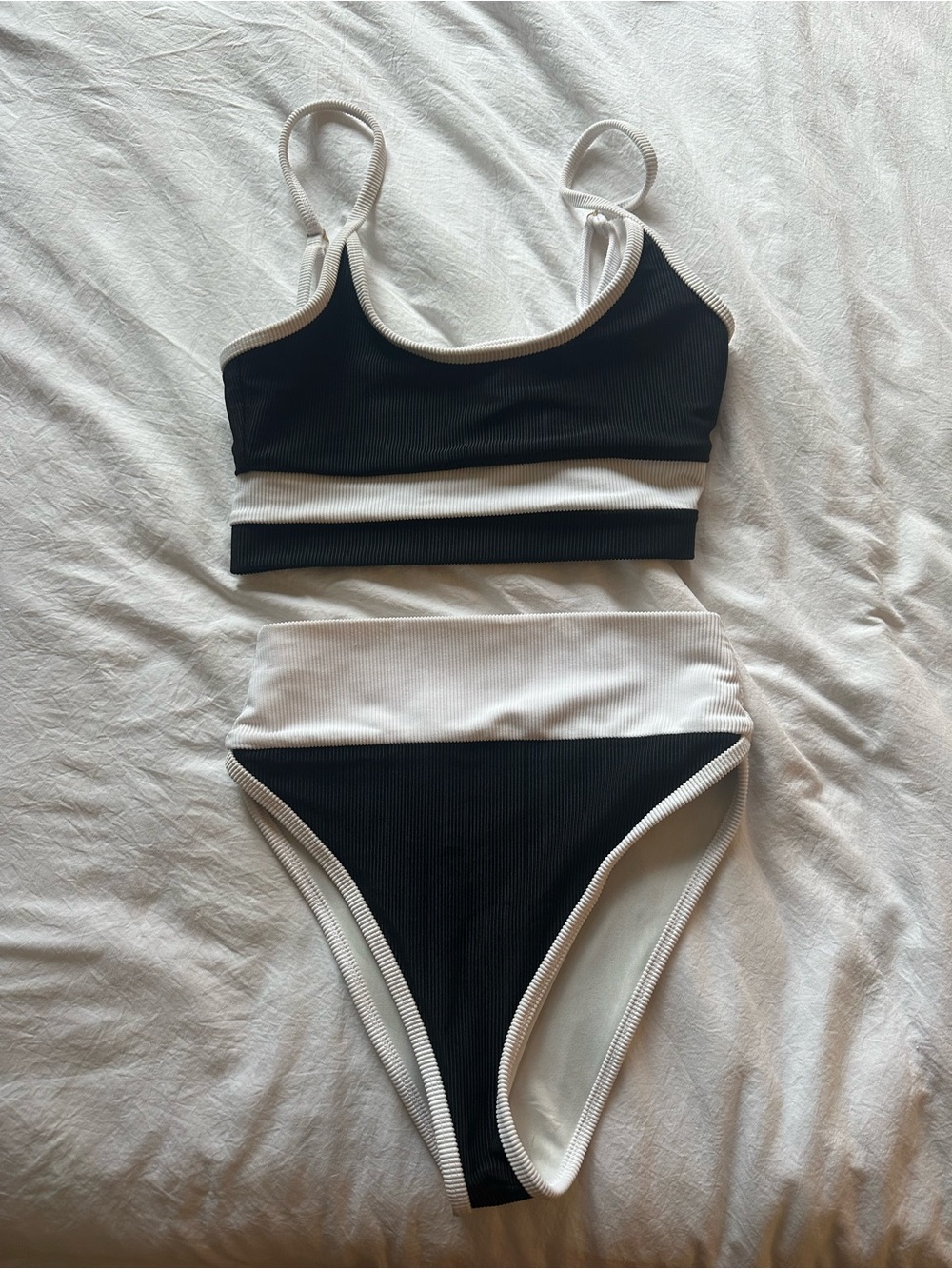 Beach Riot Black & White Ribbed Two-Tone High-Waist Bikini